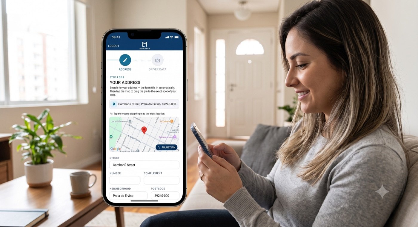 A customer at home following her delivery on the MLogTech app on her phone